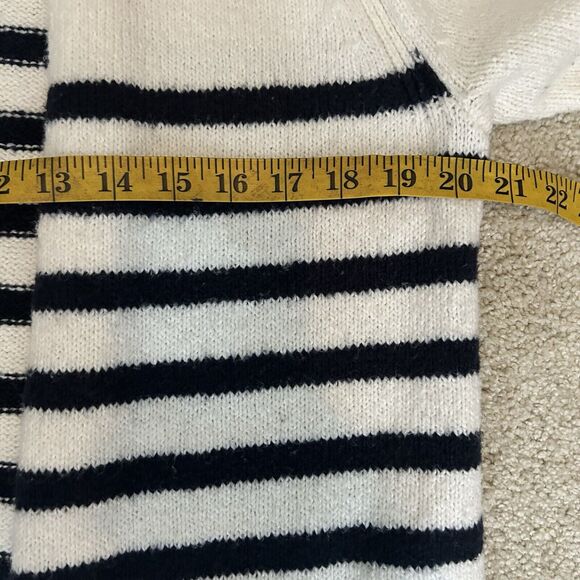 J Jill Long Sleeve Open Cardigan Sweater Cream Navy Blue Striped Size Small - Picture 5 of 7